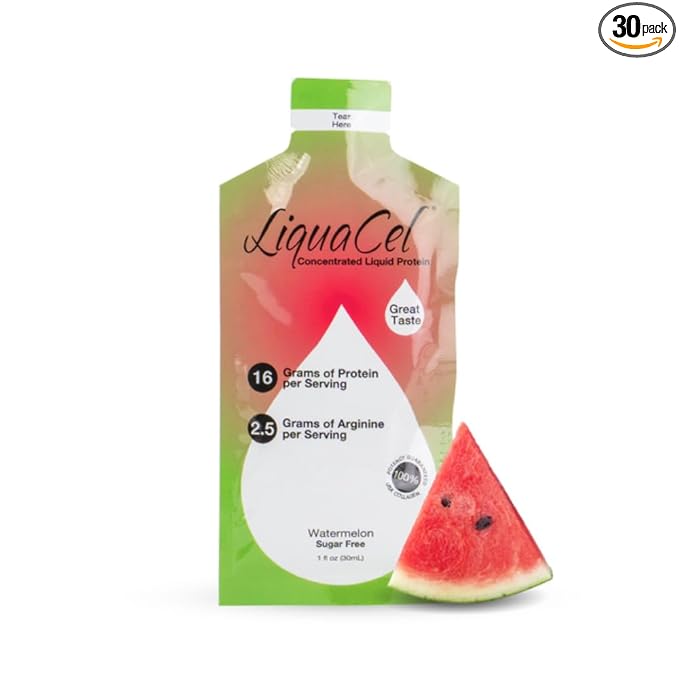 LiquaCel Concentrated Liquid Protein Watermelon Flavor 16g Hydrolyzed Collagen Protein and 2.5g Arginine Per Single-Serving Packet Sugar &amp Gluten Free 1fl oz Packets 30 Pack