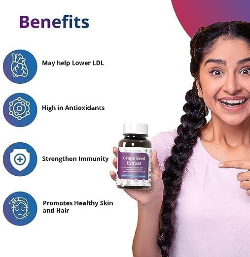 Grape Seed Extract 98% Polyphenols | 500 mg | Antioxidant Supplement Strengthens Immunity Promotes Healthy Skin and Hair | 90 Veg Capsules