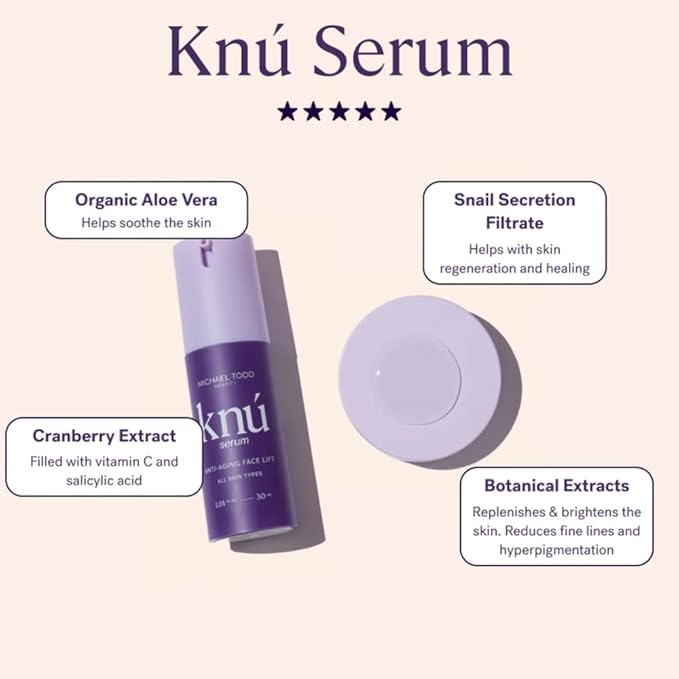 Michael Todd Beauty KNU Serum – Face Lifting Brightening &amp Tightening Serum – For Restoring &amp Rejuvenating – With Aloe Vera SSF Peptides &amp Botanical Extracts – For All Skin Types – 1.01