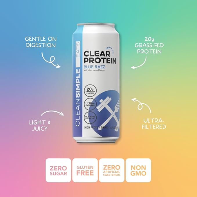 Clean Simple Eats Clear Protein Water 20G Grass Fed Whey Protein Isolate Ultra Filtered Light &amp Refreshing Beverage Low Lactose No Artificial Ingredients Variety Pack 16 Oz Cans 8 Pack