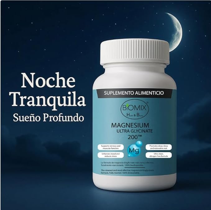 Biomix Magnesium Ultra Glycinate 200 – 200 mg Elemental Magnesium per Capsule – 90 Vegan DRcaps 45–90 Day Supply – Highly Bioavailable Gentle on Stomach No Oxide Gluten Free Non-GMO