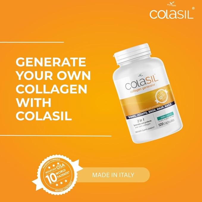 Colasil Collagen Booster Capsules – Organic Silica (OSA) + Hydrolyzed Collagen Generator for Hair Skin Nails Bones &amp Joints – High Absorption Non-GMO Allergen-Free 120 Capsules (60-Day Suppl