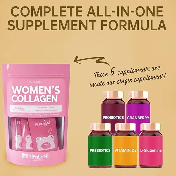 Bovine Collagen Peptides Powder with 50 Billon CFU Probiotics Prebiotics &amp Vitamin D3 - Hydrolyzed Naturally-Sourced - Supports Hair Skin Nails &amp Joints - Collagen Supplement for Women