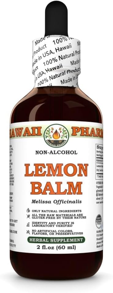Hawaii Pharm Lemon Balm Alcohol-Free Extract Glycerite for Relaxation Supports Restful Sleep Promotes Mental Clarity and Cognitive Function Eases Digestive Discomfort - 2 fl.oz