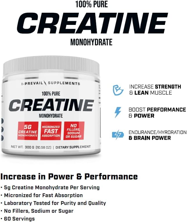 100% Pure Creatine Monohydrate Powder Micronized – No Fillers – No Sodium – No Sugar | 5 Grams per Serving | 300 Grams – 60 Servings