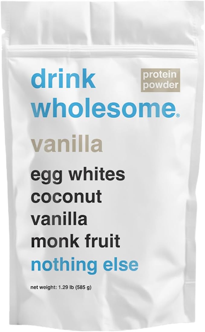 drink wholesome Vanilla Egg White Protein Powder for Sensitive Stomachs | Minimally-Processed Whole-Food Protein | Additive-Free Dairy-Free Gluten-Free | Low FODMAP
