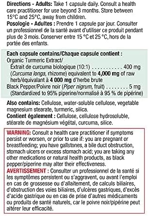 Jamieson High Absorption Curcumin Turmeric with Black Pepper 4000 mg (raw herb) 60 Capsules