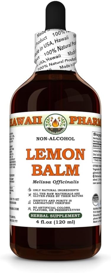 Hawaii Pharm Lemon Balm Alcohol-Free Extract Glycerite for Relaxation Supports Restful Sleep Promotes Mental Clarity and Cognitive Function Eases Digestive Discomfort - 4 fl.oz