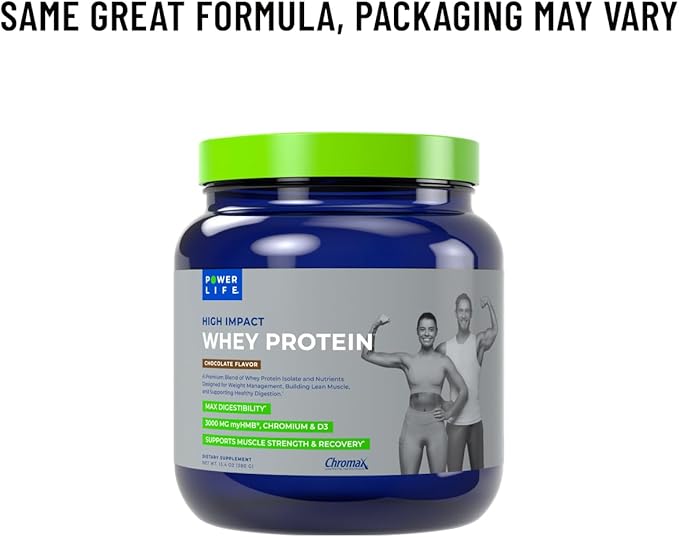 POWERLIFE High Impact Grass Fed Whey Protein with 3000 MG of HMB No Sugar Added Non-GMO Hormone and Antibiotic Free 15 Servings (Chocolate - New Formula)