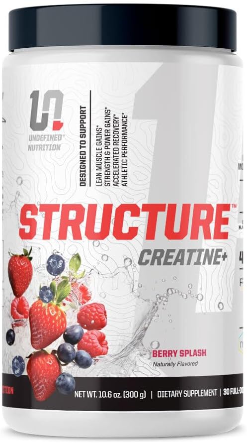 Undefined Nutrition Structure Creatine+ by Brian Shaw (30 Servings) –Micronized Creatine Monohydrate + Magnesium Creatine Chelate &amp HMB and Peak ATP-Strength Power Recovery (Berry Splash)