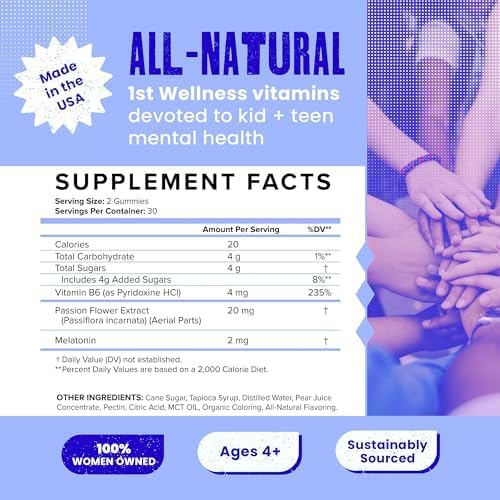 SAM+LEO Sleep Gummies for Kids &amp Teens with Melatonin Passion Flower &amp Vitamin B6 - Gentle Sleep Aid Gummies for Restful Sleep | Natural Drug Free Vegan &amp Gluten Free Passion Fruit Fla