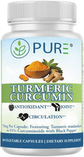 PURE® Turmeric Curcumin 750mg with BioPerine® - 180 Capsules 6 Month Supply - High Absorption Joint Support &amp Anti-Inflammatory Supplement - 95% Curcuminoids Antioxidant Complex - Made in USA