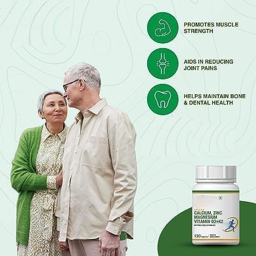 Calcium Magnesium Zinc Vitamin D K2 Folic Acid &amp B12 Vegetarian Tablets Bone &amp Joint Support Supplement | Calcium Supplement for Women Men - 120 Tablets (Pack of 1)