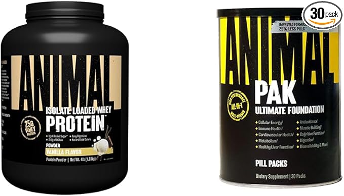 Animal Whey Isolate Whey Protein Powder 4 Pound Pak Convenient All-in-One Vitamin &amp Supplement Pack 30 Count