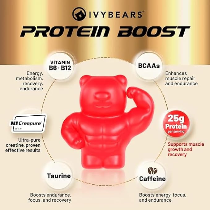 IvyBears® Women’s Strength &amp Beauty Bundle – Hair Vitamin &amp Protein Boost Gummies – Biotin Collagen Keratin + 25g Protein BCAAs &amp Creatine – Hair Growth &amp Fitness Recovery – Vegan –