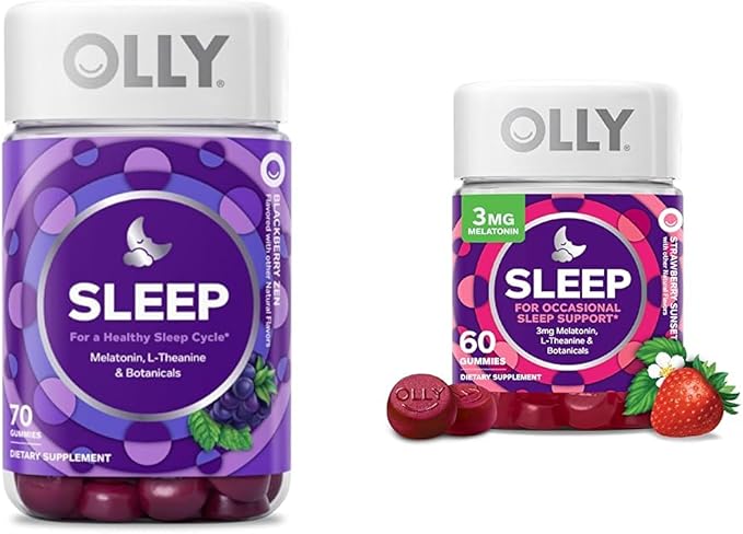 OLLY Sleep Gummies with Melatonin L-Theanine and Botanicals BlackBerry and Strawberry Flavors 130 Count