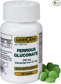 GeriCare Ferrous Gluconate 240mg 100 Tablets Each (Pack of 6)