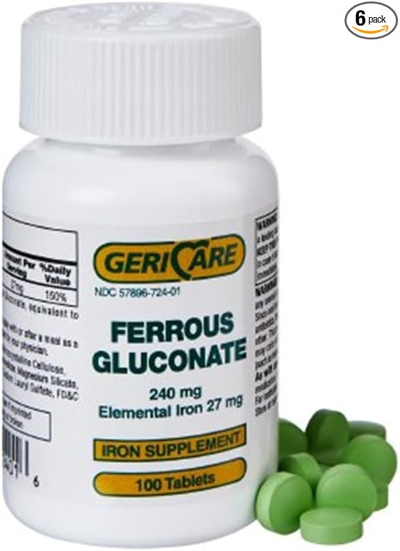 GeriCare Ferrous Gluconate 240mg 100 Tablets Each (Pack of 6)