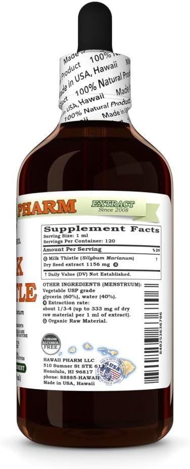 Milk Thistle (Silybum marianum) Dry Seed Glycerite All Natural Vegan Lab Tested Alcohol-Free Liquid Extract - 4 fl.oz
