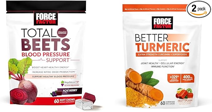 Force Factor Total Beets Blood Pressure Support Supplements with Beet Powder &amp Better Turmeric Joint Support Supplement for Extra Strength Joint Health