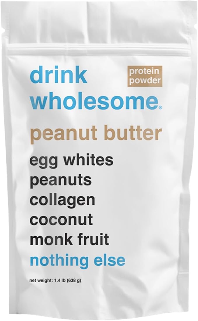 drink wholesome Peanut Butter Egg White Protein Powder for Sensitive Stomachs | Minimally-Processed Whole-Food Protein | Additive-Free Dairy-Free Gluten-Free | Low FODMAP