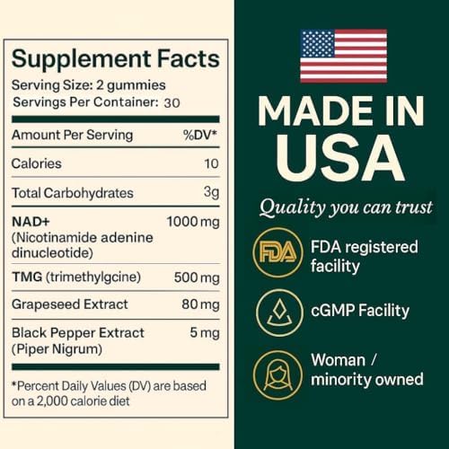 b.Ready NAD+ Gummies Premium 1000 mg NAD Supplement with 500 mg TMG Grape Seed &amp Black Pepper Extract – NAD+ for Healthy Aging Cellular Energy &amp Antioxidant Support Vegan Sugar-Free 60 C