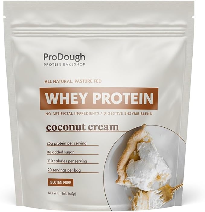 ProDough Gourmet Whey Isolate Hydrolized Protein Powder for Shake Mix- Easy Digest Enzyme Blend 25g Protein per Serving Natural Ingredients Gluten Free Keto Friendly (Coconut Cream)