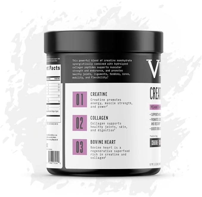 Creatine + Collagen Powder Berry Flavor Creatine Monohydrate and Collagen Supplement with Probiotics Gluten Free Non GMO Easy to Digest Formula 30 Servings 13.8 Oz