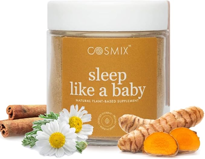 cosmix Sleep Like A Baby Improved Sleep Quality &amp Relaxation Plant-Based Superfood Sleep Supplement with Jatamanshi Turmeric Latte No Fillers/No Added Sugar 60G - 40 Servings Cinnamon Brown
