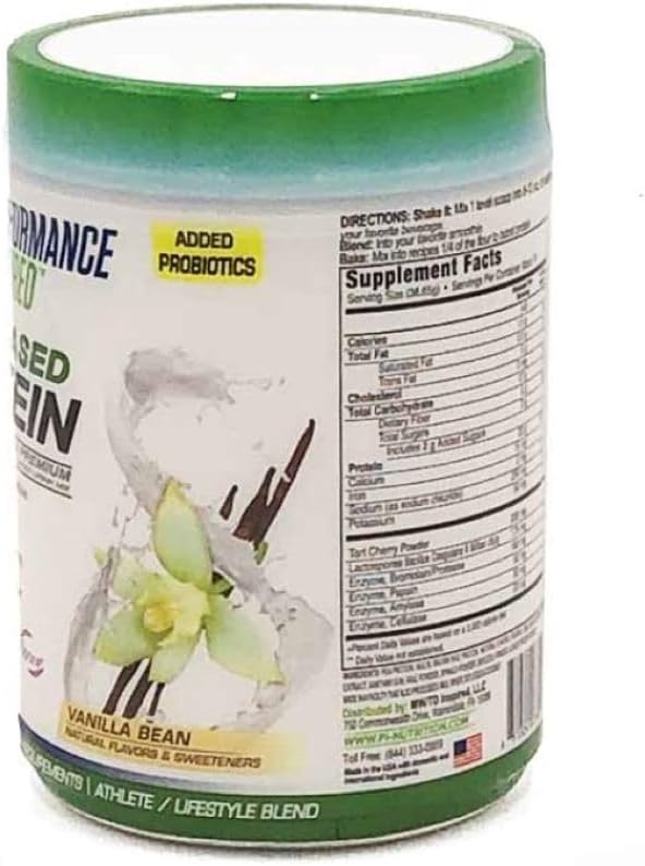 Performance Inspired Nutrition Plant-Based Protein Powder – All Natural – 20G Protein – 1B Probiotics – Digestive Enzymes – Fiber Packed – Gluten Free – Vanilla Bean – 1.5lb