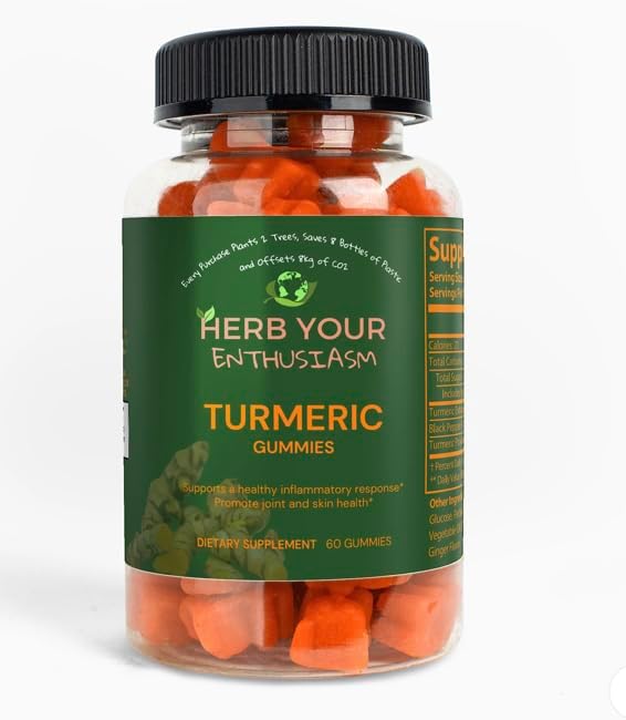 USA Herb Your Enthusiasm Vegan Turmeric Gummies 60 Count - Organic All Natural Curcumin Supplement for Joint Health Turmeric/Ginger Flavor