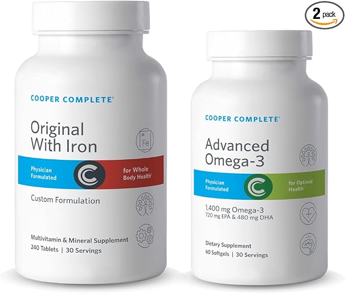 Cooper Complete - Original Multivitamin with Iron and Advanced Omega-3 - Daily Multivitamin and Mineral Supplement Plus Fish Oil Supplement - 30 Day Supply
