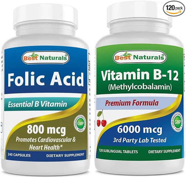 Best Naturals Folic Acid 800 mcg &amp Vitamin B12 6000 mcg
