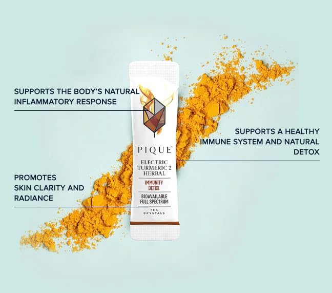 PIQUE Electric Turmeric 2 - Supports Healthy Immunity the Natural Inflammatory Response Natural Detox Pathways and Radiant Skin - 28ct Single Serve Sticks (Pack of 1)