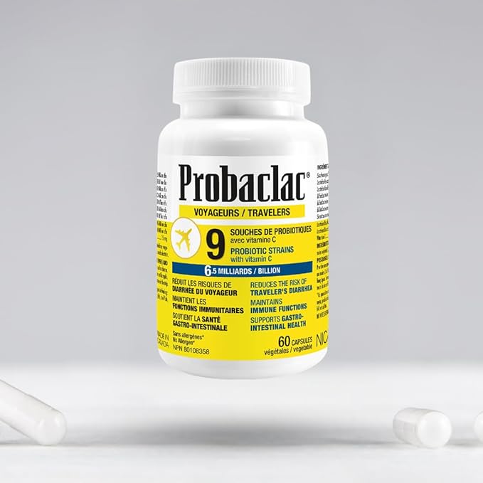 Natural Travelers Probiotics Reducing Risk of Diarrhea Contains Vitamin C Immune Support Gluten Free Travel Size Vacation Cruise and Airplane Travel Essentials Vegan 60 Capsules