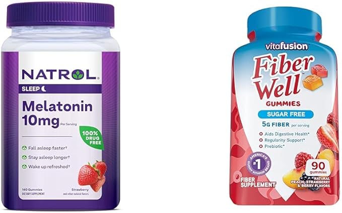 Natrol Melatonin Gummies 140ct &amp Vitafusion Fiber Gummies 90ct Bundle Sleep &amp Digestive Support