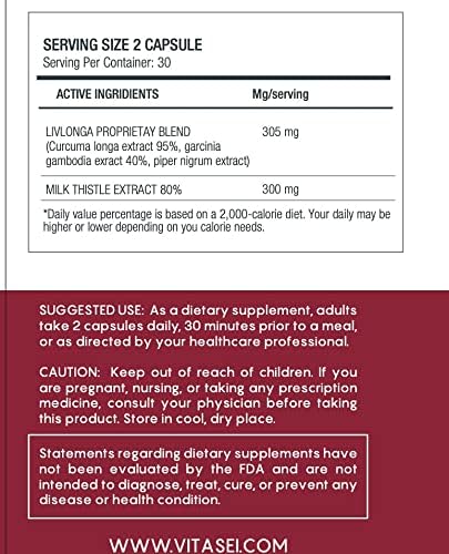 VITASEI Liver Cleanse Detox &amp Repair Liver Complex W/Milk Thistle Extract Garcinia Curcumin C3 Support Herbal Dietary Supplement Detox Formula for Women &amp Men 60 Capsule (Pack of 2)