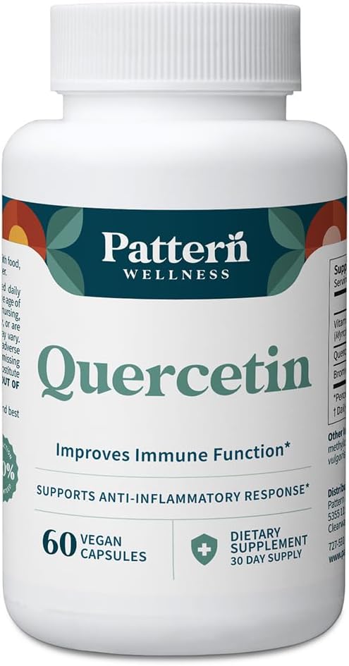 Pattern Wellness Quercetin Supplement with Bromelain - Immune Function &amp Cellular Health Support - Antioxidant &amp Whole Body Wellness - 60 Vegan Capsules