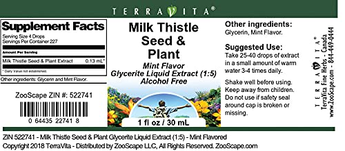 Terravita Milk Thistle Seed &amp Plant Glycerite Liquid Extract (1:5) - Mint Flavored (1 oz ZIN: 522741) - 3 Pack
