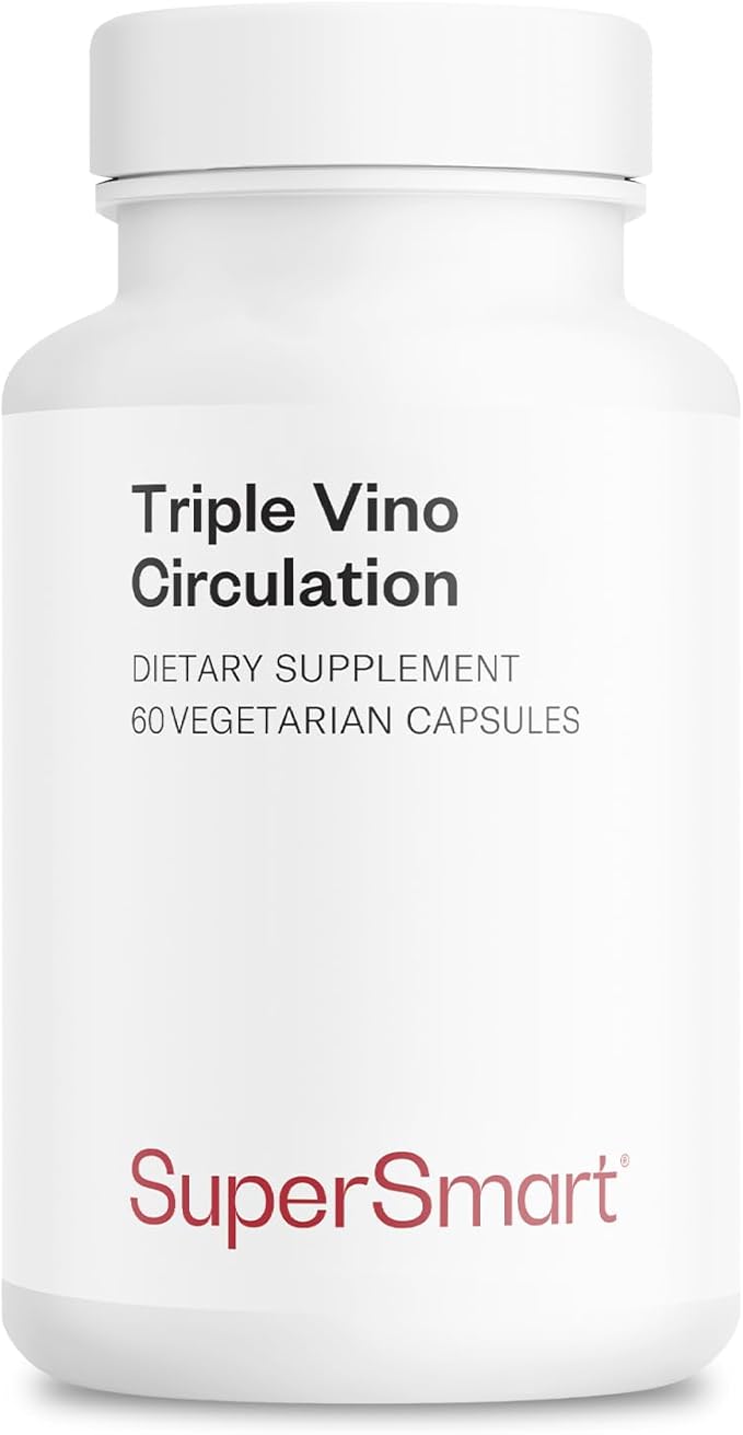 Supersmart Triple Vino Circulation (High Potency) - 3-in-1 Formula - Red Vine Leaf Extract - with Grape Seed &amp Marc | Vegan &amp Gluten Free - 60 Veg Capsules