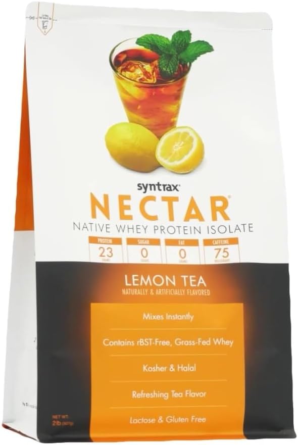 Syntrax Nutrition Nectar 100% Whey Protein Isolate Powder Refreshing Fruit Flavor Lemon Tea 2 lbs