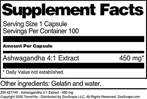 Ashwagandha 4:1 Extract - 450 mg (100 Capsules ZIN: 427749) - 2 Pack