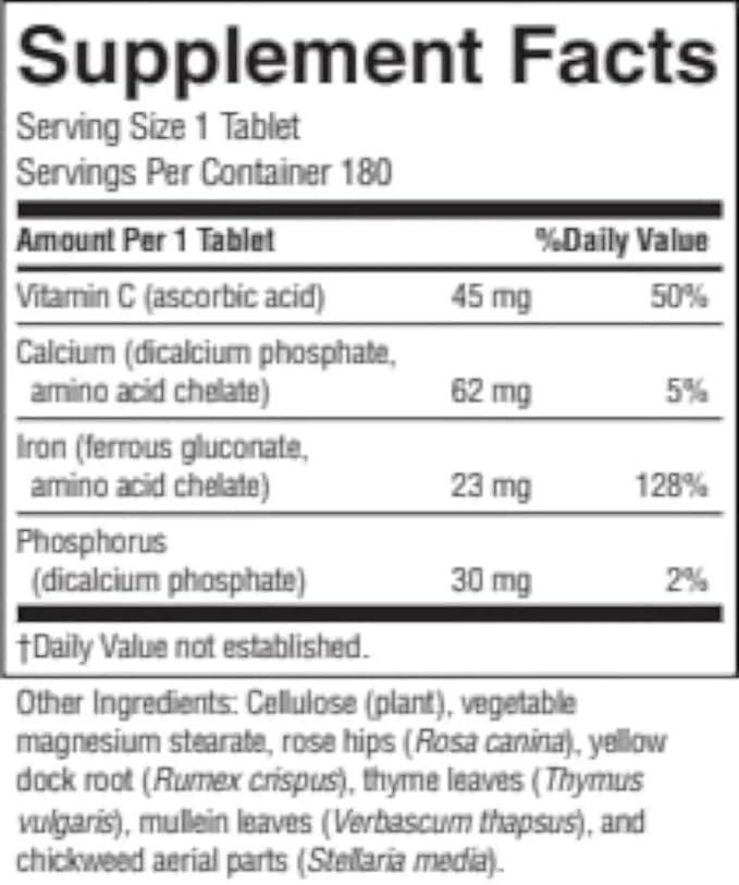 Nature's Sunshine Iron-Chelated 25mg 180 Tablets | Provides Circulatory System Support Helps the Transport of Oxygen to the Tissues and Provides 25 mg Iron per Tablet