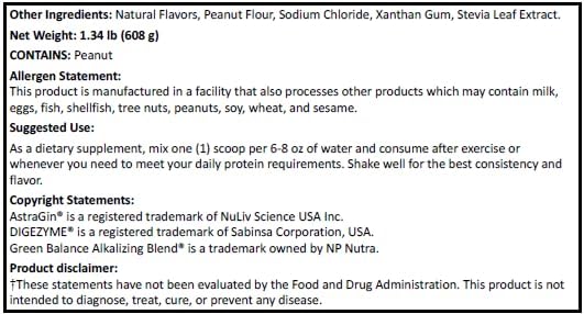 Samnites Plant Base Protein Powder Peanut Butter Cookie Flavor Natural Whey with AstraGin 20g Protein 1.34lb Gluten Free Soy Free