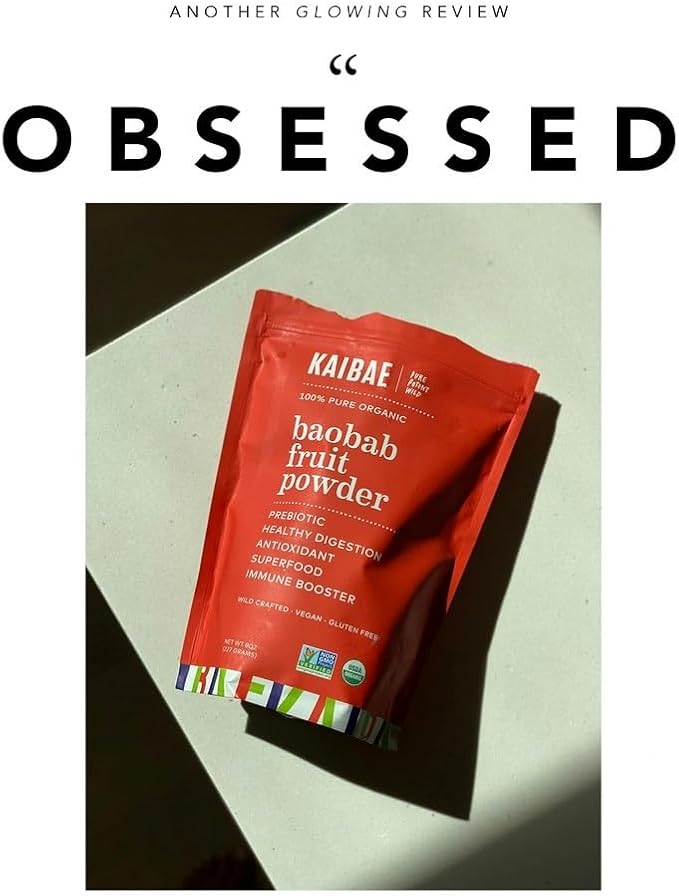 KAIBAE Premium Organic Baobab Powder | Prebiotic Fiber Superfood for Gut &amp Metabolic Health | Vitamin C + Polyphenols | Gluten-Free Non-GMO Vegan | 8 oz.