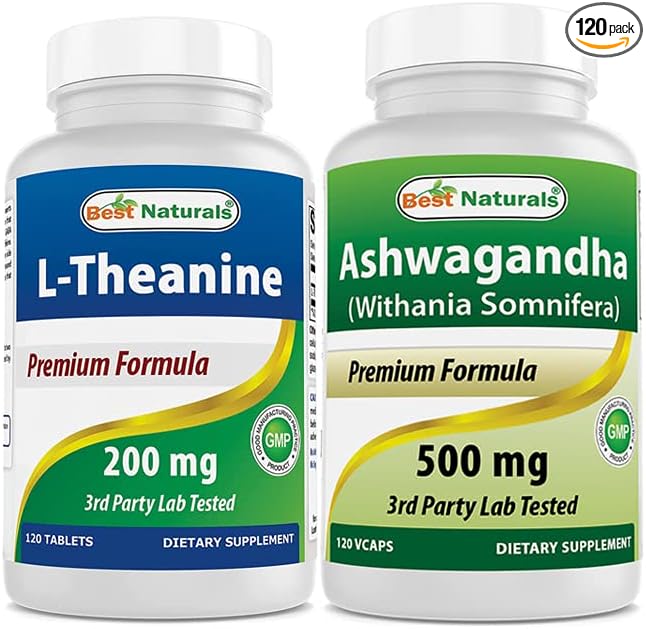 Best Naturals L-Theanine 200mg &amp Ashwagandha Extract 500 Mg