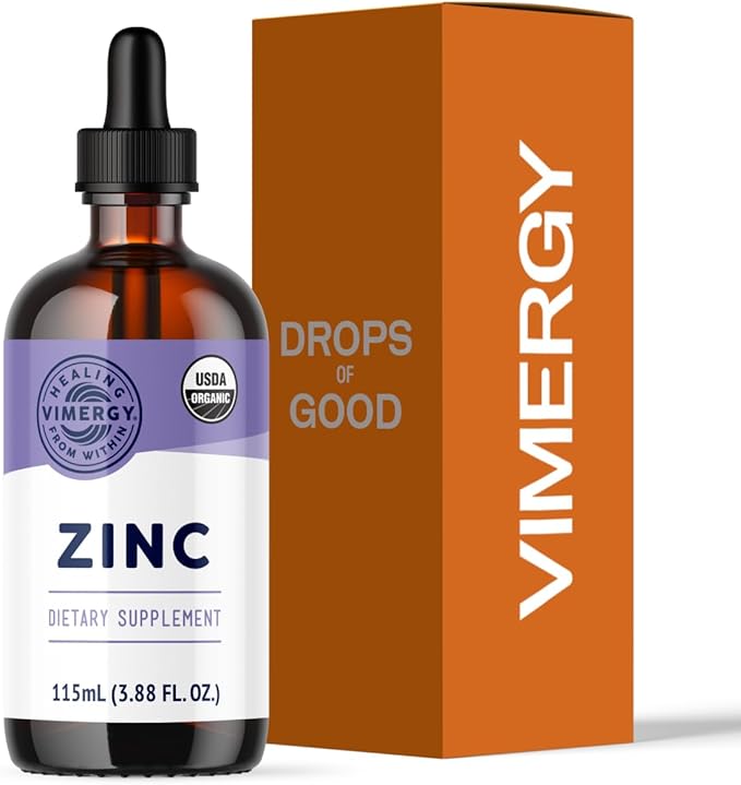 VIMERGY USDA Organic Zinc Supplements for Women &amp Men (7.5mg Liquid Zinc Per Serving) Fast-Absorbing Immune Support Promotes Healthy Bones &amp Skin Vegan Up to 57 Servings (115 mL)