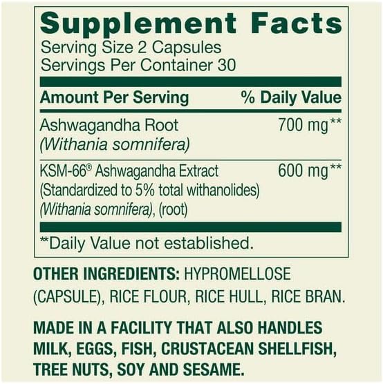 H4U Spring Valley Extra Strength Ashwagandha Supplement 1300 mg per Serving 60 Vegetarian Capsules (Capsule - Unflavored)