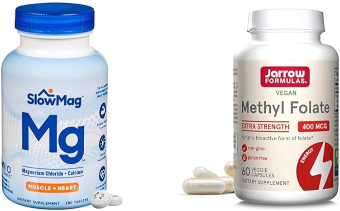 SlowMag Muscle + Heart Magnesium Chloride with Calcium Supplement &amp Jarrow Formulas Extra Strength Methyl Folate 400 mcg