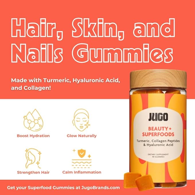 JUGO Beauty + Energy Gummies Bundle – Collagen Biotin &amp Vitamin B12 – Supports Hair Skin Nails &amp Natural Energy – Plant-Based &amp Gluten-Free
